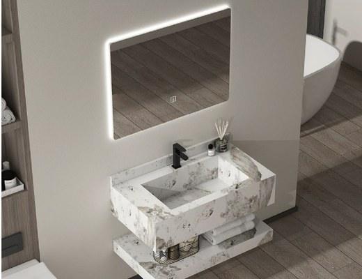 Slab monobloc basin with heavy veining inside and out